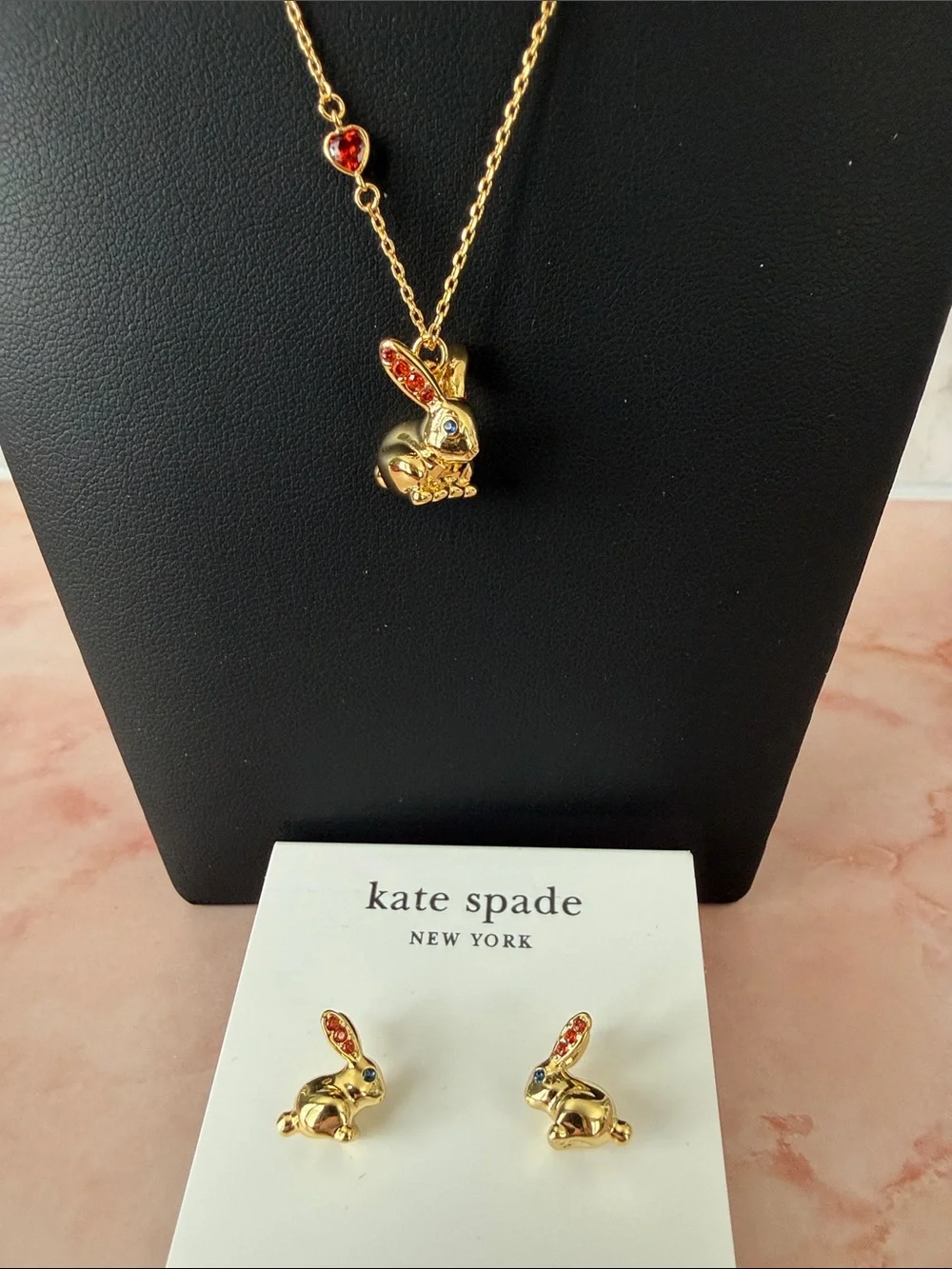 Kate Spade | ♠️ | Gold Plated & Crystal Accent Bunny Necklace & Earring Set